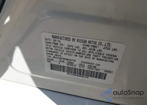 2012 Infiniti G37 Journey z USA, uszkodzony, nr VIN JN1CV6AP8CM629776